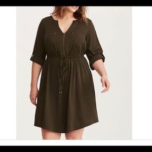 Torrid Challis ZIP Front Shirt Dress Army Green 0